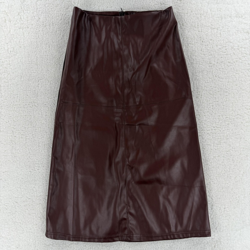 Soho Apparel Skirt Womens Small Brown Faux Leather Midi‎  Lined Zip NWT